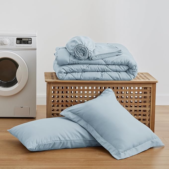 Love's cabin Twin XL Comforter Set Light Blue, 5 Pieces Twin XL Bed in a Bag, All Season Bedding Sets with 1 Comforter, 1 Flat Sheet, 1 Fitted Sheet, 1 Pillowcase and 1 Pillow Sham
