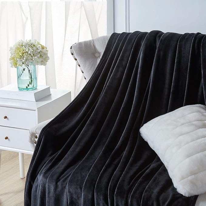 Walensee Fleece Blanket Plush Throw Fuzzy Lightweight (Throw Size 50x60 Black) Super Soft Microfiber Flannel Blankets for Couch, Bed, Sofa Ultra Luxurious Warm and Cozy for All Seasons