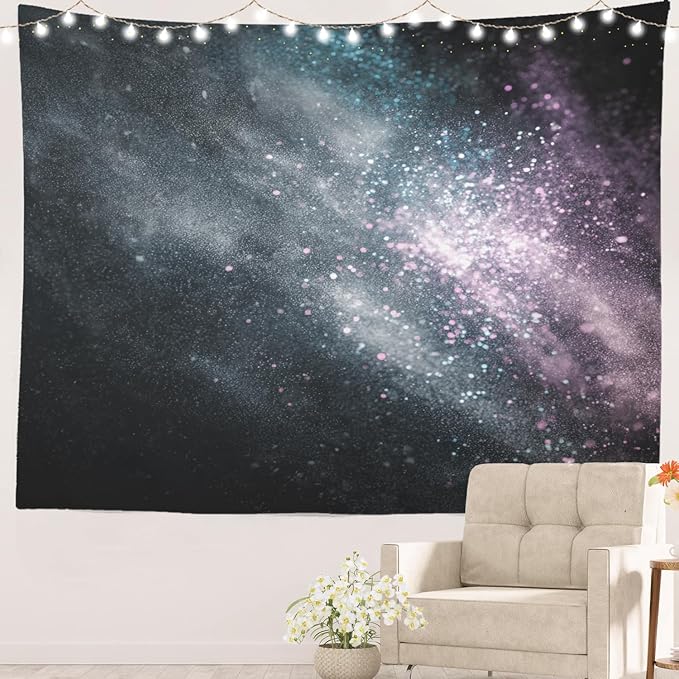 Batmerry Cosmic Dust Starry Expanse Tapestry, Nebula Like Dark Cosmos Wall Art Hanging Decoration Polyester Fiber White Ruffled Around for Dorm Room Bedroom Living Room, 39.1x59.1 inches