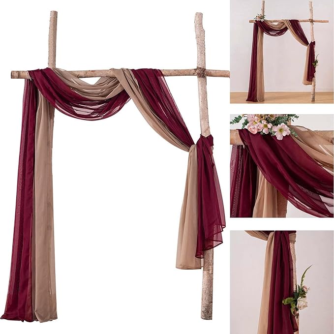 MIULEE Christmas Sheer Window Scarf Valance Extra Long Topper Window Treatment Elegant Curtain Scarves Luxury Swag Curtain Drapes for Wedding Arch Ceremony Canopy Bed, 37 x 216 One Panel, Maroon Red