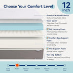 Amazon Basics Memory Foam Mattress, Soft Plush Feel, 12 Inch, Twin, White/Grey