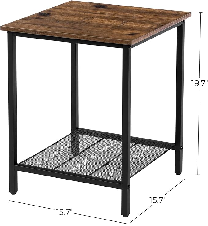 VASAGLE End Table，2-Tier Nightstands Side Table Night Stand Bedside Desk for Small Space in Living Room, Bedroom, , Steel Frame, Easy Assembly, 1 Pack, Chestnut Brown and Black, ULET202B07