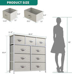 YITAHOME Dresser with 9 Drawers - Fabric Storage Tower, Organizer Unit for Living Room, Hallway, Closets - Sturdy Steel Frame, Wooden Top & Easy Pull Fabric Bins (Cream White)
