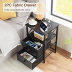 AMHANCIBLE Night Stand Set 2, LED Nightstand with Charging Station, End Tables Living Room with Fabric Drawers, Bedside Table for Bedroom, Black, HET052LBK