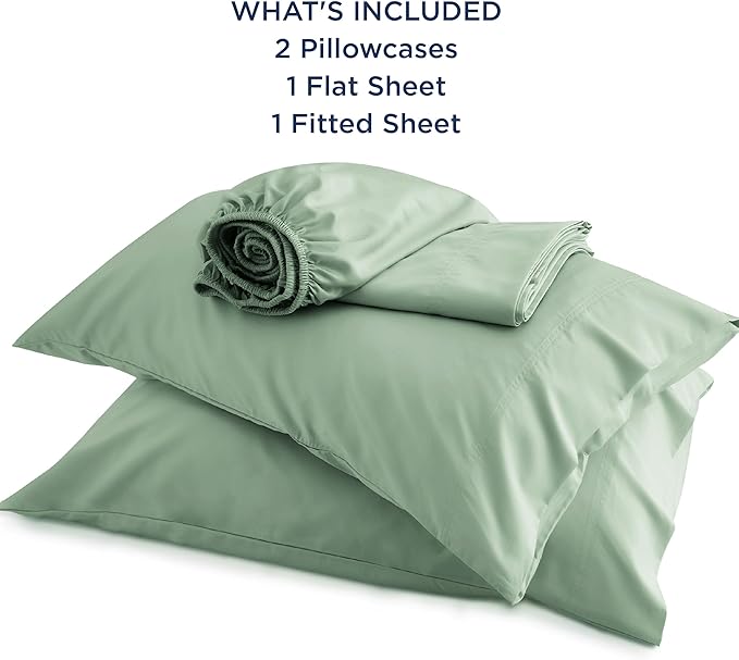Bedsure Queen Sheet Set, Rayon Derived from Bamboo, Cooling Sheets, Breathable & Soft, Deep Pocket Up to 16 Inches, Hotel Luxury Silky Bedding for Hot Sleepers, Sage Green