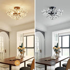 WUZUPS Crystal Chandelier Flushmount Ceiling Light Modern Lighting Fixture for Bedroom Hallway Bar Kitchen Bathroom, H 8.9" x W 17.7", Black, E12 Base