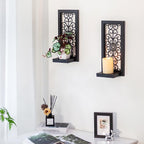 Gothic Candle Sconces Mirror Wall Decor - Black Halloween Art Mirrored Wall Candle Holder Decorative Set of Two Wood Vintage Small Hanging Shelves for Farmhouse Living Room Kitchen Bedroom