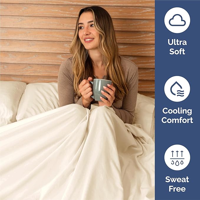 Queen Sheets Set 6 Piece - Includes 4 Pillowcases - Bed Sheets Queen Size - Soft Hotel Luxury Bedding - Cooling, Comfy, Cozy & Breathable - 1 Flat, 1 Fitted & 4 Pillowcases w/ Deep Pockets - Off White