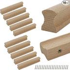 10Pcs Unfinished Beech Wood Solid Furniture Pulls Handles,Unfinished Unpainted Paintable Wooden Handles Cupboard Closet Drawer Handle Pull,Length 5.12",Hole Dis.3.78"
