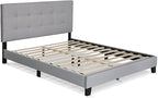 Furinno Laval Button Tufted Upholstered Platform Bed Frame, Queen, Glacier