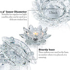 Crystal Lotus Flower Tealight Candle Holders/Glass Tea Light Candlestick Decor Decoration for Christmas Home Wedding Party… (Clean 2pcs)