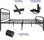 TUSEER Metal Bed Frame Queen Size with Vintage Headboard and Footboard Platform Base Wrought Iron Bed Frame (Queen,Black)