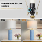 27" Blue Ceramic Lamps Set of 2, Coastal Ceramic Table Lamps for Living Room with Rotary Switch, Classic Bedside Lamp for Nightstand, Tall Lamps for Bedroom Side End Table Home Decor