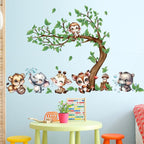 Jungle Animal Wall Stickers Forest Safari Wall Decals Kid Room Nursery Baby Bedroom Décor (Happy Animal Bending Tree)