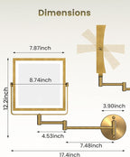 Rechargeable Wall Mounted Makeup Mirror with Lights, 4000mAh Double Sided 1X/10X Magnifying Vanity Mirror with 3 Color Lights, Touch Dimmable, 360° Extension Foldable Arm (Antique Brass)