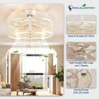 DLLT Caged Ceiling Fan with Lights: 20" Farmhouse Fandelier with Light and Remote - Cement Industrial Chandelier Fan Light for Bedroom Living Dining Room Kitchen
