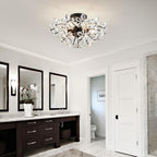 WUZUPS Crystal Chandelier Flushmount Ceiling Light Modern Lighting Fixture for Bedroom Hallway Bar Kitchen Bathroom, H 8.9" x W 17.7", Black, E12 Base