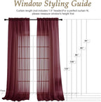 OVZME Burgundy Sheer Curtains 84 Inches Long 2 Panels Set, Light Filtering Sheer Curtains for Living Room Bedroom 59 Inch Extra Wide, Modern Voile Filmy Rod Pocket Window Drapes, 59Wx84L Inches