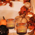 VOHO Amber Candle Holder Set of 12, Glass Votive Candle Holders Centerpiece Table Decorations, Large Candle Holders Bulk for Holiday/Party(2.75in x 2.56in, Amber)