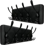 WEBI Rustic Coat Rack Wall Mount,Wood Coat Hooks Wall Mounted Coat Hanger,16" Hole to Hole,Hook Rack Rail,5 Triple Hooks for Hanging Coats,Hats,Jacket,Clothes,Entryway,Black,2 Packs