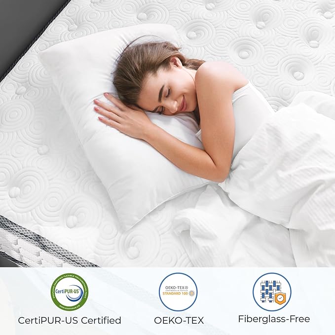 Vesgantti Queen Mattresses 12 Inch Hybrid Pillow Top Queen Size Mattress in a Box, Memory Foam and Pocket Coil Innerspring Mattresses, Cooling & Silent Sleep, Pressure Relief, Medium Feel
