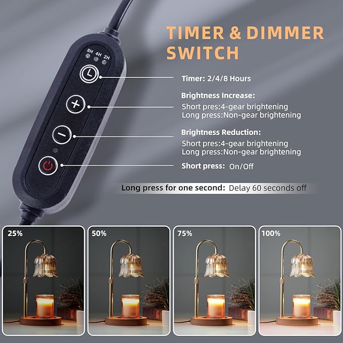 Candle Warmer Lamp with Timer: Adjustable Dimmable Height Adjustable Warming - Flower Shape Wax Lamp Jar Candles No Flame Modern Home Decor Table Lights - Home Living Bedroom