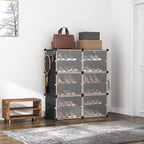 ROJASOP Portable Shoe Rack Organizer 6-Tier Shoe Cabinet 24-Pair shoe Storage Expandable Free Standing Stackable Space Shoe Rack with 2 exclusive Versatile Hooks for Bedroom Black