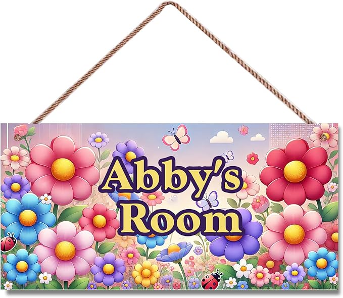 Personalized Sign Butterfly Sign Wall Art Décor For Kids Room Custom Name Door Decor, Flowers Floral Nursery Art Plate For Girls Room Boys Bedroom Garden