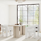 Modern Barrel Dining Chairs Set of 3, PU Leather Upholstered Accent Side Chair with Arms Comfy Makeup Vanity Chairs, Dining Living Room Kitchen Chairs, White