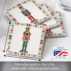 Thirstystone Holiday Nutcrackers 4 Pack Assorted Tumbled Tile Stone Coasters with Protective Cork Backing 4" Square Manufactured in The USA