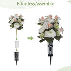 White Artificial Flowers for Cemetery: 2 Pcs Peony Grave Flower Bouquets for Cemetery Decorations - Outdoor Gravesite Flowers with Vase