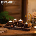 Farmhouse Coffee Table Decor Candle Holder - Romadedi Boho Wooden Tray with 4 Tealight Candles Holders for Tables Centerpiece Home Decorations Living Room Fireplace Kitchen