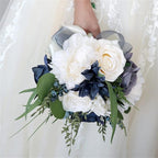 Wedding Bouquet Artificial Navy Blue Roses Flower Bride Bridal Bouquets Handmade Silk Flower Wedding Bride Bouquets for Church Party Home Decoration (Navy Blue)