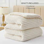 BEDELITE Fleece Queen Comforter Set -Super Soft & Warm Fluffy Cream White Bedding, Luxury Fuzzy Heavy Bed Set for Winter with 2 Pillow Cases