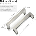 Cabinet Pulls Brushed Nickel Cabinet Handles Square Drawer Pulls, 20 Pack 5 Inch Stainless Steel Kitchen Door Cupboard Cabinet Handles, Cabinet Hardware Drawer Handles, 128mm Hole Centers