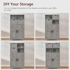 WEENFON Bathroom Cabinet, Storage Cabinet with 2 Adjustable Drawers & 2 Barn Doors, Standing Cupboard with 2 Shelf, Floor Cabinet for Living Room, Home Office, Kitchen, Grey