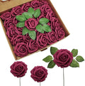 JOYLEX Artificial Flowers Realistic Roses, 25pcs Dark Red Real Looking Fake Roses with Stem for DIY Wedding Bouquets Centerpieces Bridal Shower Party Home Romantic Decorations (Wine Red)