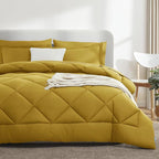 CozyLux King Size Comforter Set Mustard Yellow - 7 Pieces Bed in a Bag King, Luxury Soft Bed Set for All Seasons, Bedding Set with Down Alternative Comforter, Sheets, Pillowcases & Shams