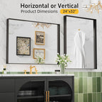 32”x 24” Black Bathroom Mirrors for Over Sink, Rectangle Mirror, Modern Farmhouse Decor, Metal Framed, Tempered Glass, Vanity Mirrors for Wall Mounted (Horizontal/Vertical)