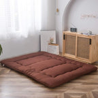 MAXYOYO Japanese Floor Mattress Futon Mattress, Thicken Tatami Mat Sleeping Pad Foldable Roll Up Mattress Boys Girls Dormitory Mattress Pad Floor Lounger Bed, Coffee, Queen