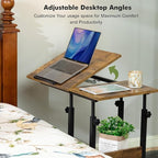 Hadulcet Adjustable C Table with Charging Station, Tiltable Desk C Shaped End Table for Couch, Over Bed Table with Wheels Adjustable Height, Hospital Table Laptop Stand Drawing Desk, Rustic Brown