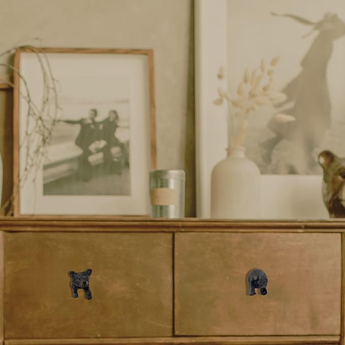 BestGiftEver Black Bear Drawer Pull and Cabinet Knob - Rustic Decor Dresser Hardware for Mountain, Cabin, Lodge or Woodland Home Decorations with Wildlife Charm (Bear Head and Tail Set)