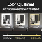32x24 LED Bathroom Mirror with Lights LED Mirror for Bathroom Smart Vanity Makeup Mirror,Anti-Fog,Stepless Dimmable with Adjustable Color,Touch Switch,Memory Function,Shatterproof Design