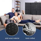 FDW Room Divider 6FT Wall Divider Wood Screen 4 Panels Wood Mesh Hand-Woven Design Room Screen Divider Indoor Folding Portable Partition Screen,Black