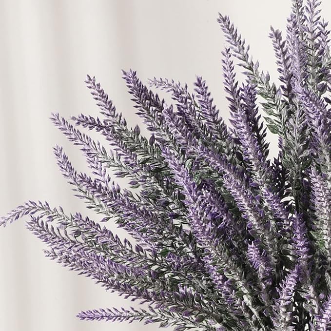 Artificial Lavender Flowers with Vase,Fake Lavender Plant Artificial in Metal Vase for Kitchen Counter Rustic Farmhouse Decor (Faith,Purple)