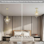 Small Crystal Chandelier for Bedroom, 90% Pre-Assembled 1 Light Gold Chandelier, Mini Acrylic Crystal Ceiling Light Fixture Charming for Girls Room, Closet, Bathroom, Entryway, Dining Room