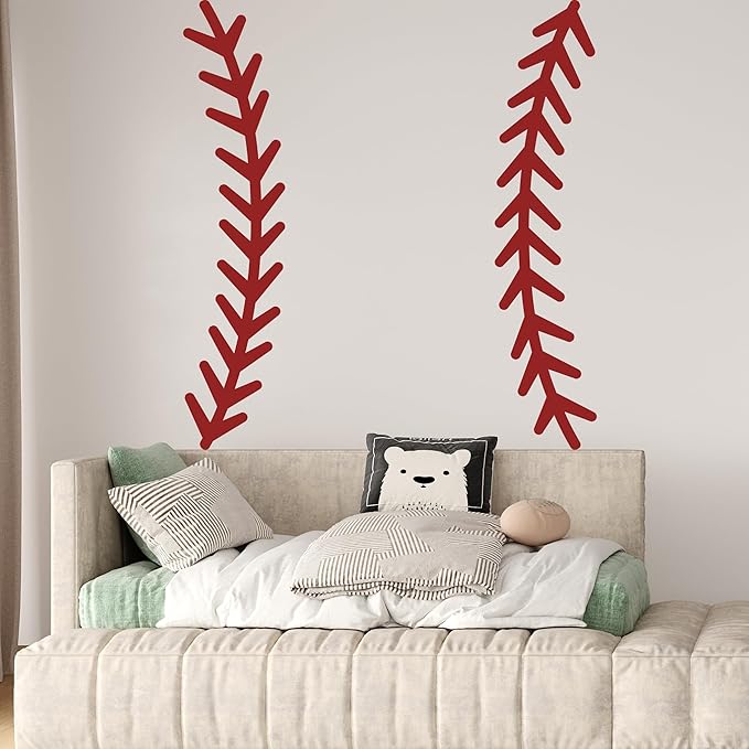 Baseball Stitching Stitches Wall Decal,Large Baseball Wall Stickers,Removable Self-Adhesive Vinyl Baseball Art Wall Decoration,for ceiling decoration in teenage boys' and girls' bedrooms and game room