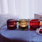 VOHO 3 Color Votive Candle Holders for Easter Decor, 6pcs Large Tealight Candle Holder for Votive Tea Lights Candles, Ribbed Tea Light Candle Holder Glass Gifts for Halloween/Thanksgiving/Christmas