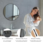 Sweetcrispy 24in Round Bathroom Mirrors for Wall, Bathroom Mirrors for Over Sink, Wall Decor for Bathroom, Entryway, Bedroom, Vanity, Classical Black