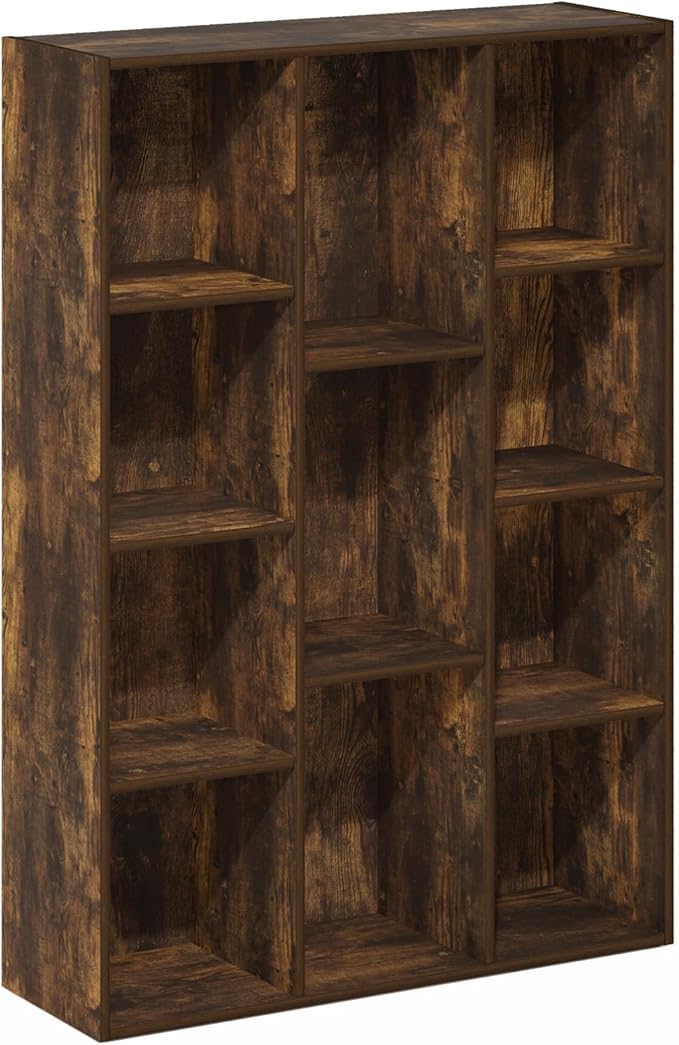 Furinno LUDER Book Shelf, 11-Cube Bookshelf, Reversible Bookcase, 9.4" x 29.1" x 41.7", for Living Room, Bedroom, Home Office, Amber Pine